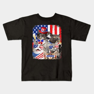 Funny Cat Patriotic USA Cat Lovers Cat Happy 4th July Kids T-Shirt